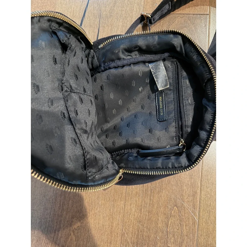 Juicy Couture Obsession Backpack Black Velvet Rhinestone Gold Hardware
